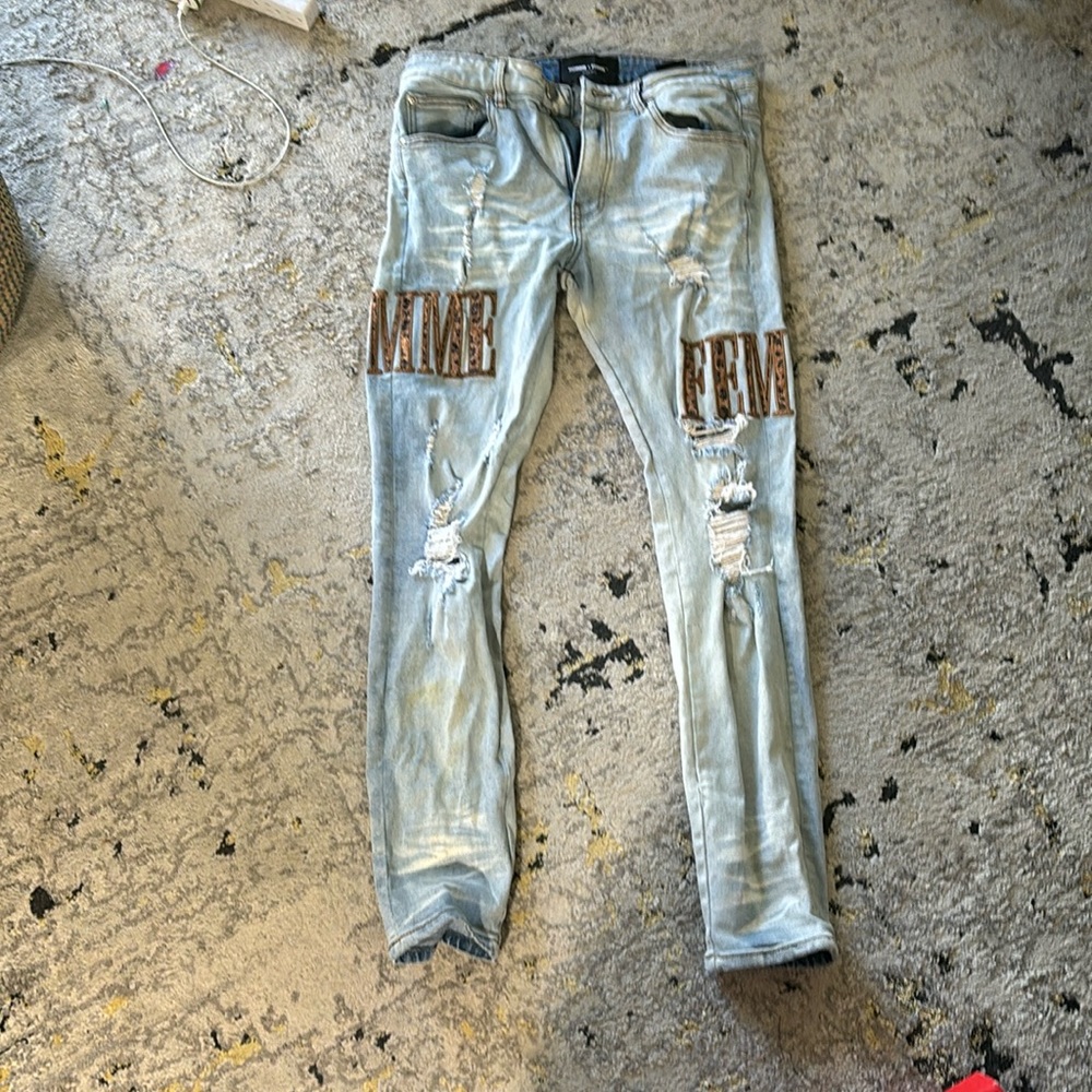 HOMME FEMME CHEETAH PRINT SKINNY JEANS